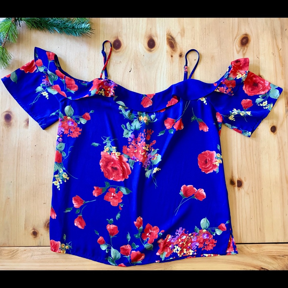 Skies are Blue Heidi Cold Shoulder Ruffle Blouse